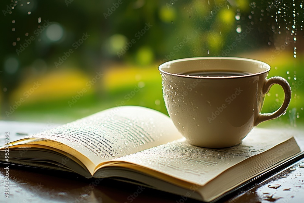 Cozy rainy day with coffee book the window Cozy rainy day with coffee book the window