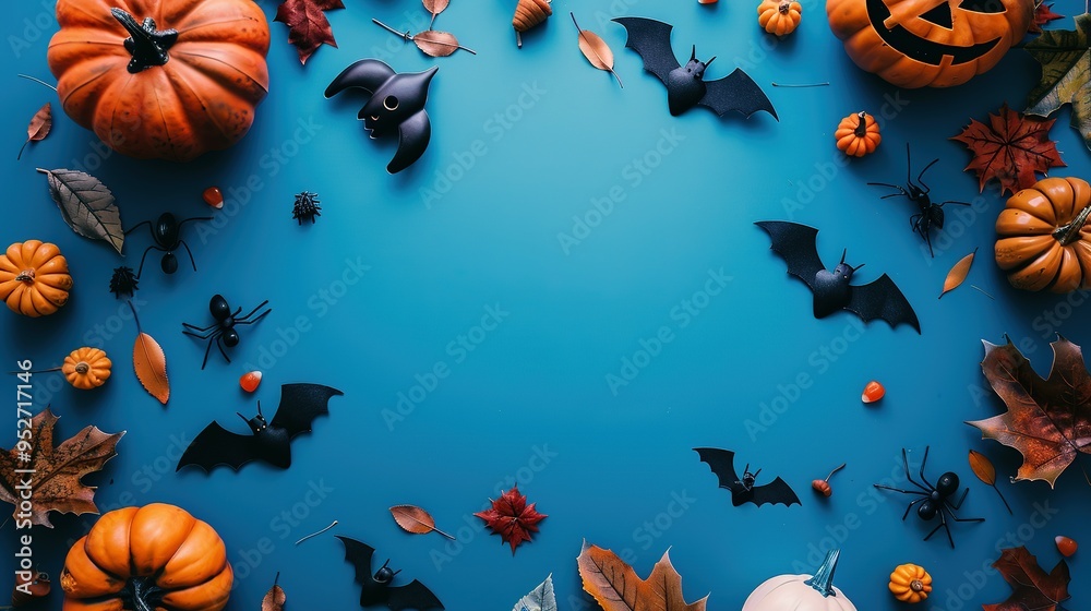 Halloween Decorations on a Blue Background Halloween Decorations on a Blue Background