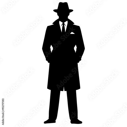 silhouette of a gentlemen with classic  suit , gangster  vector illustration 