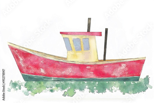 Watercolor Ship Illustration. Generative AI