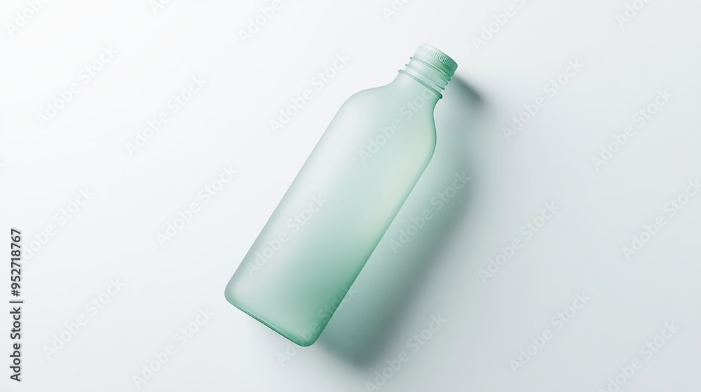 A frosted green bottle lying on a light surface, suggesting minimalism and eco-friendliness. A frosted green bottle lying on a light surface, suggesting minimalism and eco-friendliness.