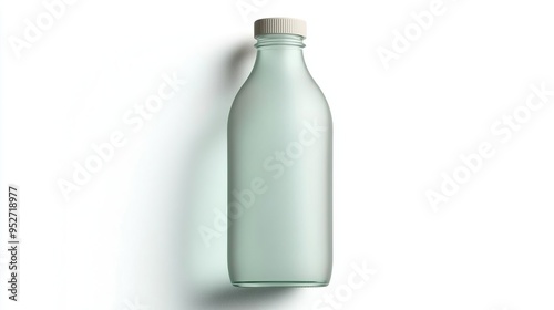 A frosted glass bottle with a white cap, designed for beverages.