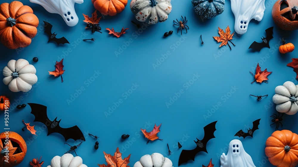 Halloween Decorations on a Blue Background Halloween Decorations on a Blue Background