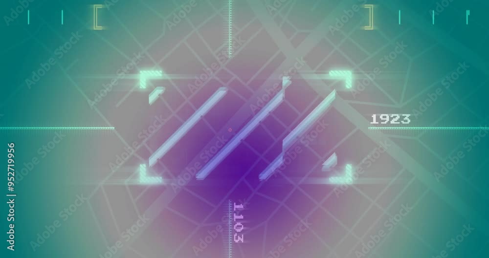 Geometric shapes and numbers with futuristic scanning animation over grid background Geometric shapes and numbers with futuristic scanning animation over grid background