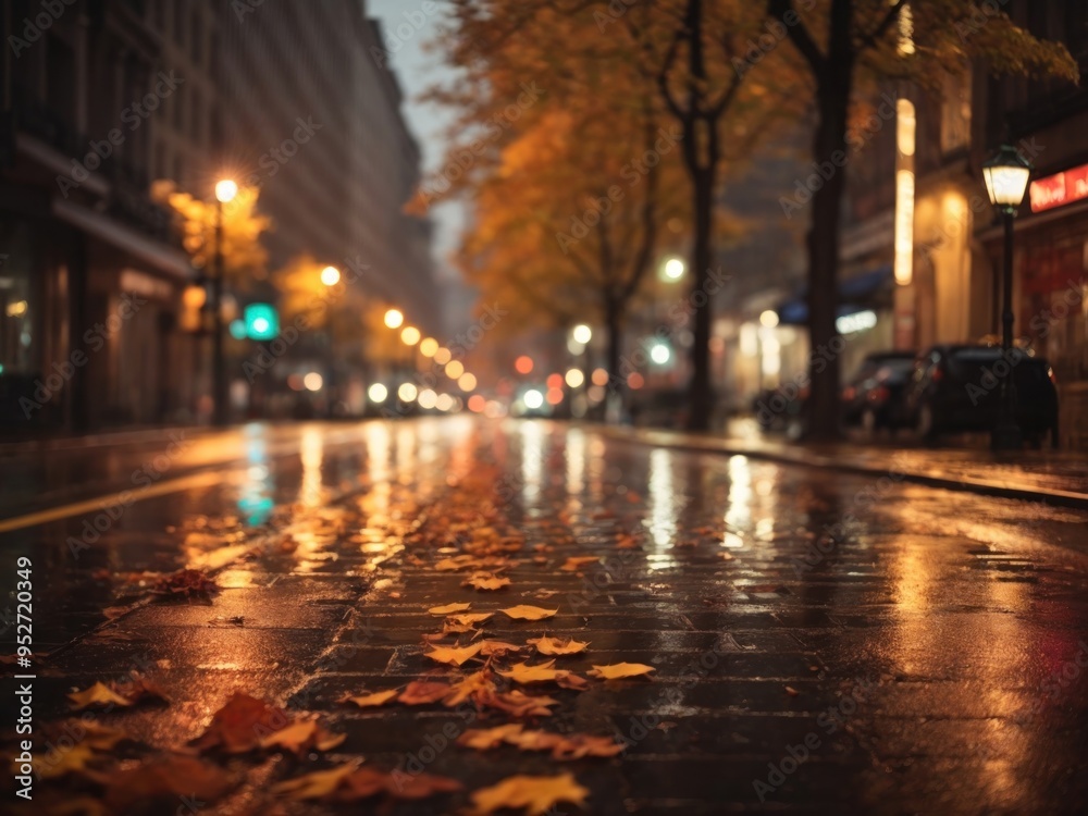 Empty road wet in city in autumn time. Empty road wet in city in autumn time.