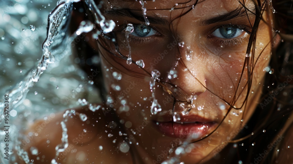 Attractive woman with water splashing around her Attractive woman with water splashing around her