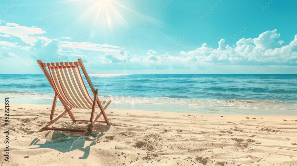 Beach chair on empty beach with sunny blue sky Beach chair on empty beach with sunny blue sky