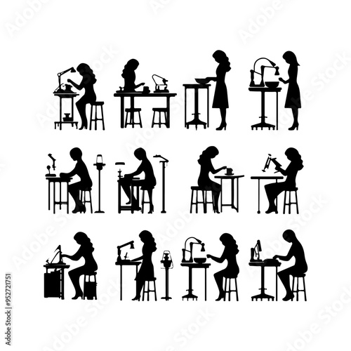 Biologist in Laboratory Silhouette set items