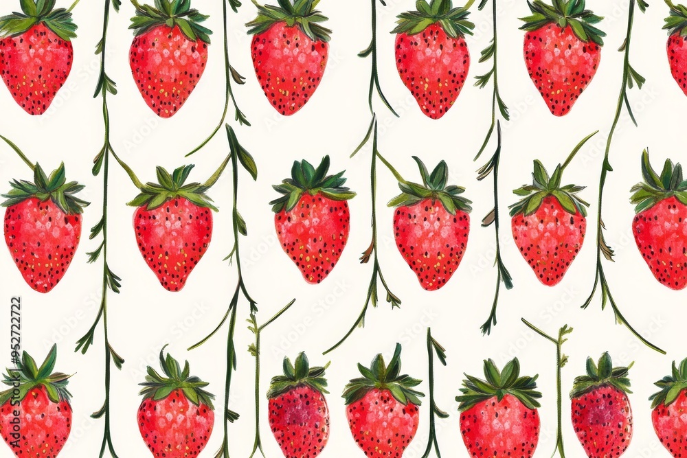 Watercolor illustration of a strawberry pattern. Watercolor illustration of a strawberry pattern.