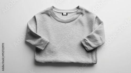 A folded gray sweatshirt displayed on a neutral background for fashion presentation. photo