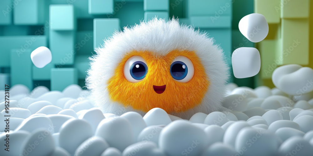 Fototapeta premium A happy and furry little monster on 3D studio background.