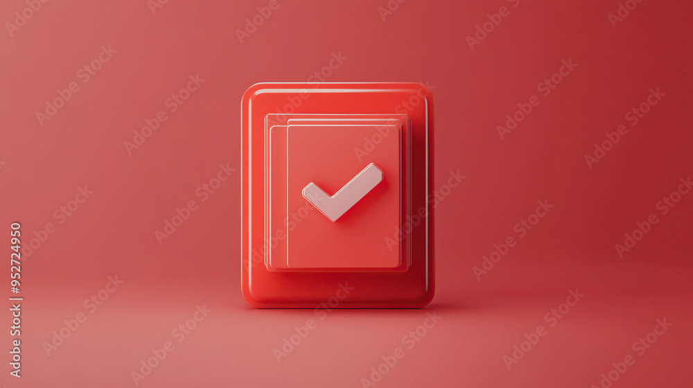 A red 3D check mark icon on a red background. A red 3D check mark icon on a red background.