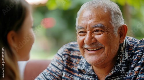 Happy Senior Man Smiling at Woman