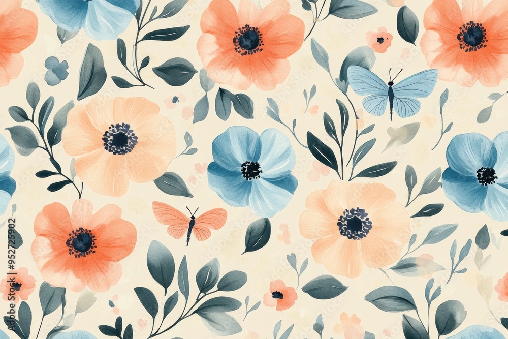 Floral butterfly pattern wallpaper design Floral butterfly pattern wallpaper design