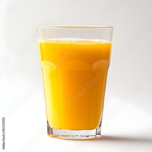 Vibrant Orange Juice Glass on Pristine White Backdrop Minimalist Still Life Photography