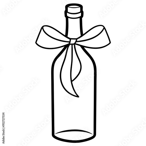 Elegant Wine Bottle Gift with Ribbon Bow - Vector Art Illustration