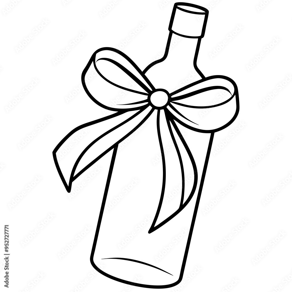 Elegant Wine Bottle Gift with Ribbon Bow - Vector Art Illustration Elegant Wine Bottle Gift with Ribbon Bow - Vector Art Illustration
