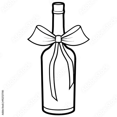 Elegant Wine Bottle Gift with Ribbon Bow - Vector Art Illustration
