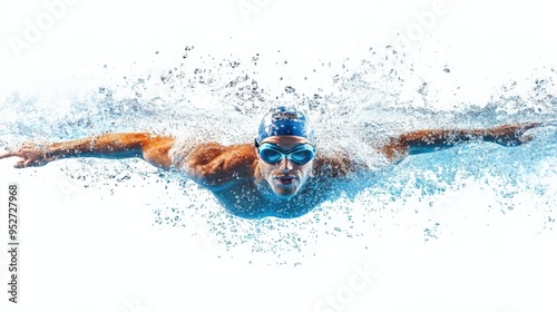 Swimmer in Motion: A powerful image of a determined swimmer gliding through the water, capturing the essence of speed, agility, and grace. The water splashes around him, adding a dynamic energy to the photo