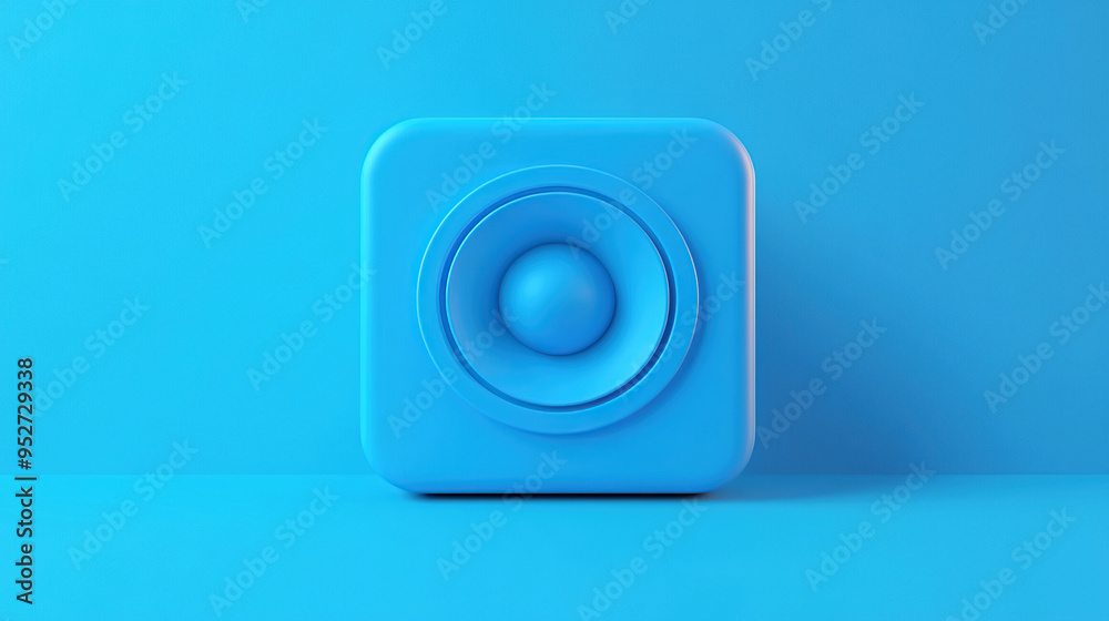 A single blue speaker icon with a round speaker on a blue background. A single blue speaker icon with a round speaker on a blue background.