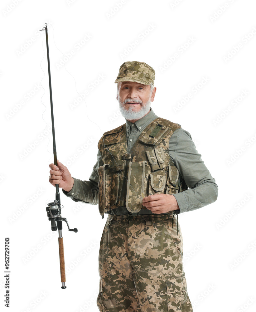 Fisherman with fishing rod on white background Fisherman with fishing rod on white background