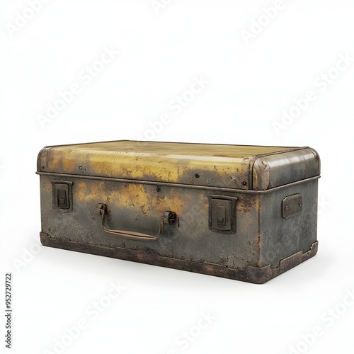 Weathered Brass Antique Toolbox in Pristine White Studio