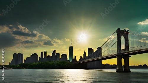 Solar Eclipse Over an Eco-Friendly NYC: Show an eclipse with a focus on solar energy