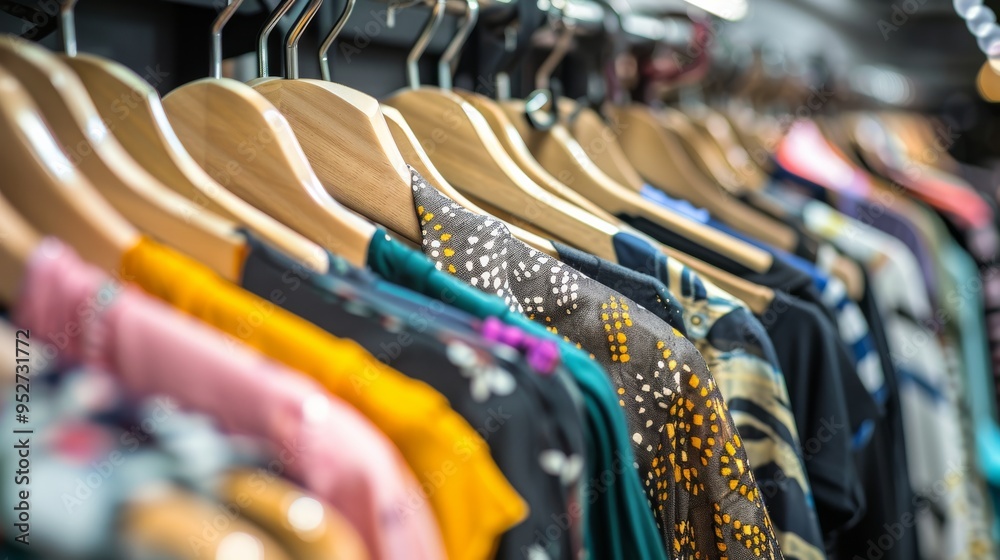 Elegant clothes on hangers in a retail store Elegant clothes on hangers in a retail store