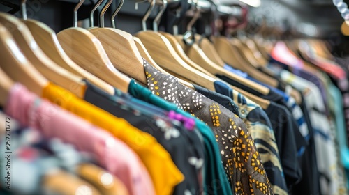 Elegant clothes on hangers in a retail store