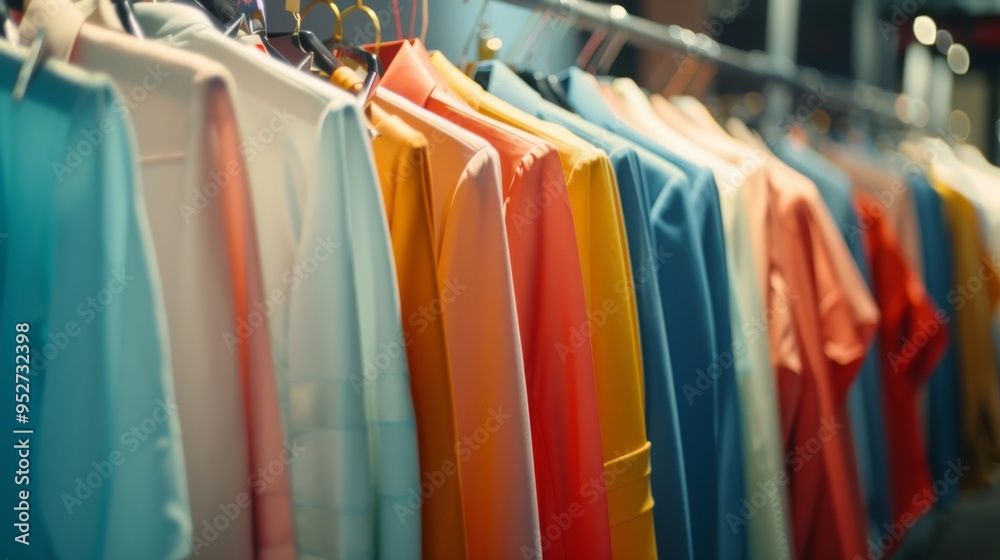 Fashionable outfits on hangers in a boutique Fashionable outfits on hangers in a boutique