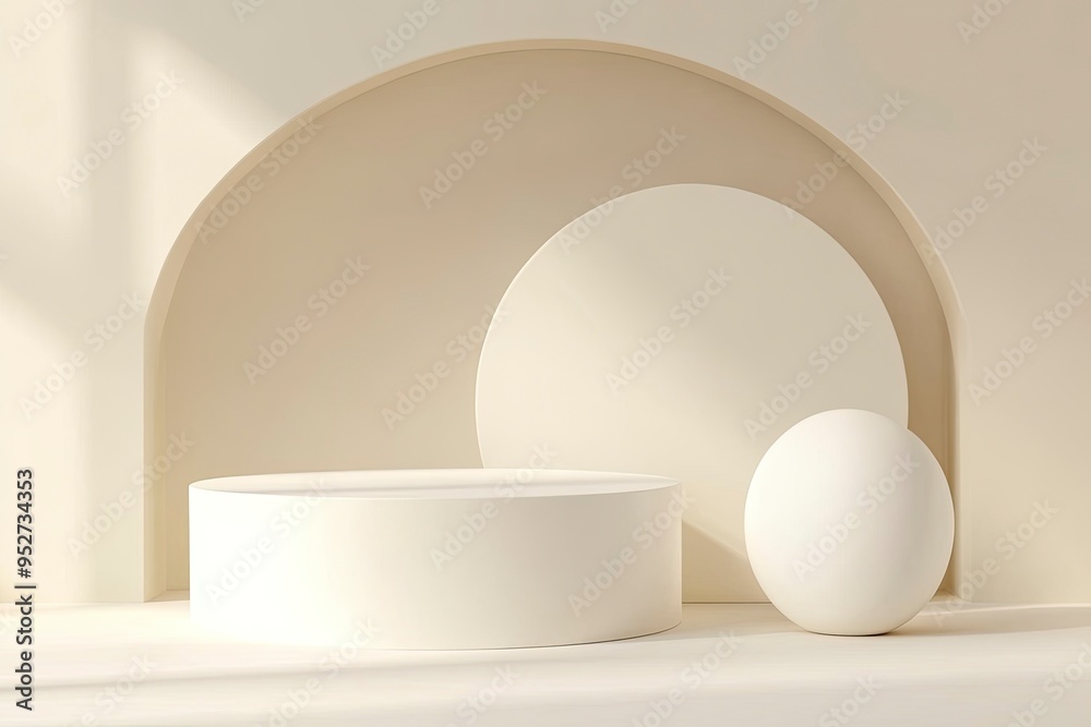 Minimal product placement. white podium display for product presentation. generative ai Minimal product placement. white podium display for product presentation. generative ai