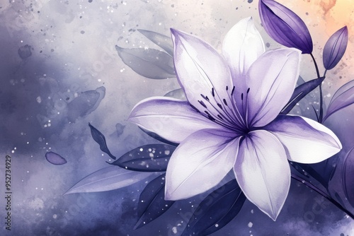 Watercolor elegance with blooming purple lily