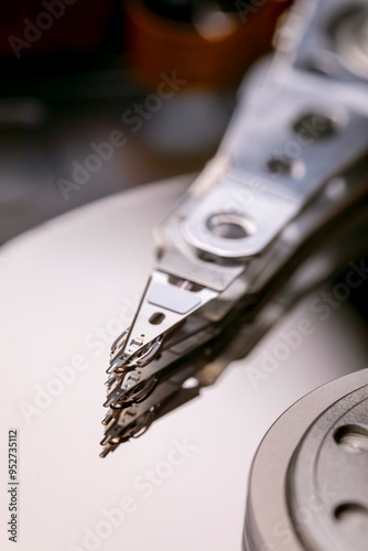 Wallpaper Mural Close-up view of hard disk drive read-write heads and platters. Macro shot. Torontodigital.ca