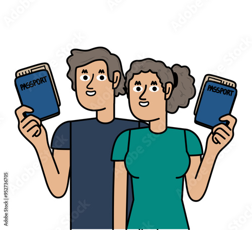 couple holding her passport ready to travel.eps