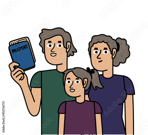 family holding her passport ready to travel.eps