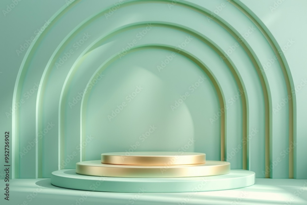 Elegant Minimalist Pastel Green and Gold Podium Background - Perfect for Product Display, Design Posters, and Marketing Elegant Minimalist Pastel Green and Gold Podium Background - Perfect for Product Display, Design Posters, and Marketing
