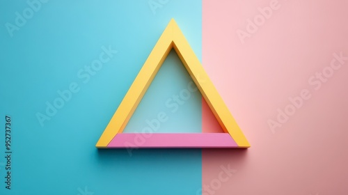 Colorful triangle frame against contrasting blue and pink background