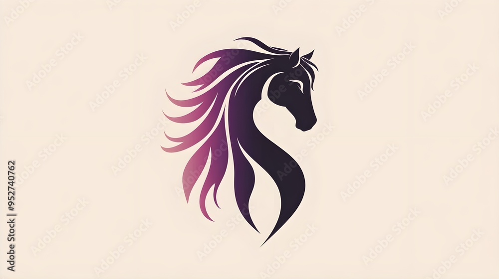 Obraz premium A realistic pony club logo featuring a stylized pony silhouette with flowing mane and tail, set against a light solid color background