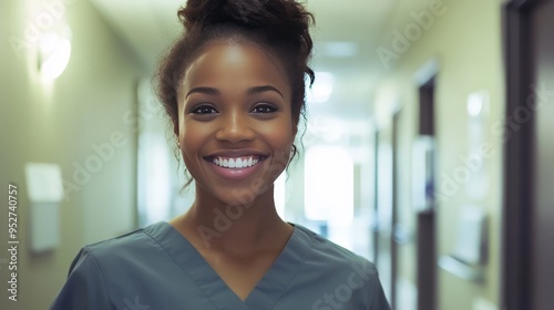 Smiling nurse in corridor