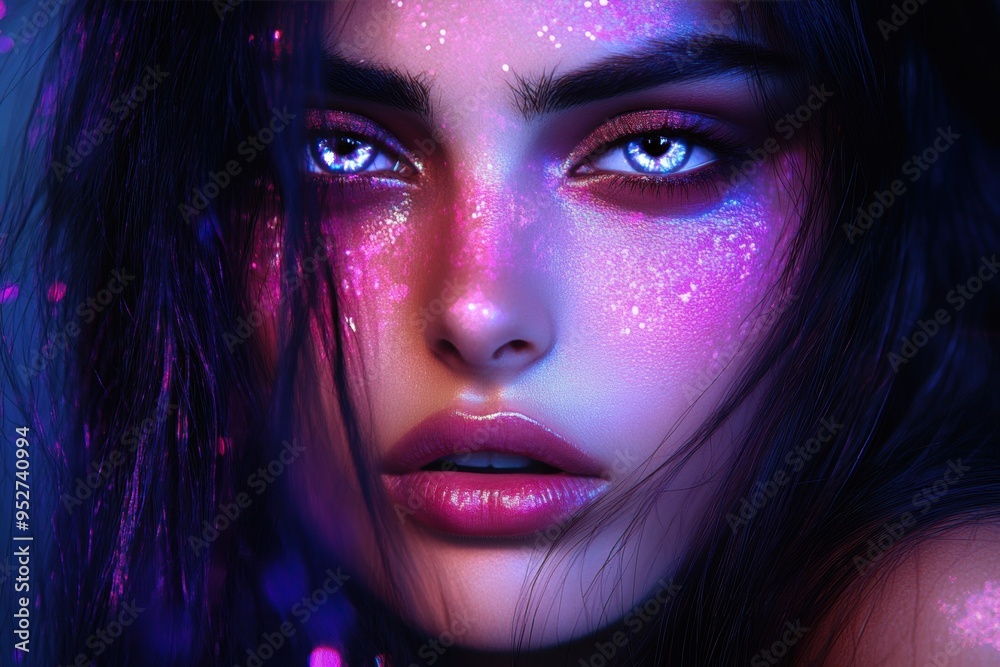 Mystical beauty portrait with vibrant glitter makeup Mystical beauty portrait with vibrant glitter makeup