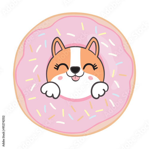 Cute cartoon corgi dog, vector kawaii puppy character with a cheerful face expression, corgi animal with joyful demeanor