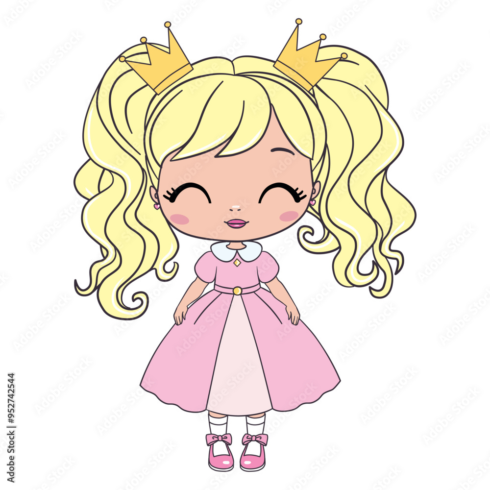The princess is a sweet little princess. A hand-drawn beautiful, pretty, romantic curly-haired girl Princess. Vector illustration. The princess is a sweet little princess. A hand-drawn beautiful, pretty, romantic curly-haired girl Princess. Vector illustration.