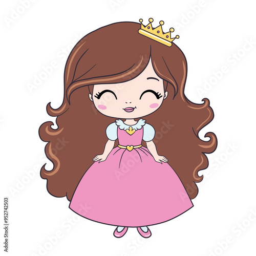 The princess is a sweet little princess. A hand-drawn beautiful, pretty, romantic curly-haired girl Princess. Vector illustration.
