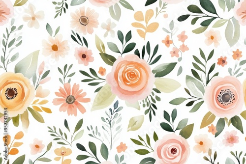 Delicate watercolor floral pattern with pastel blooms