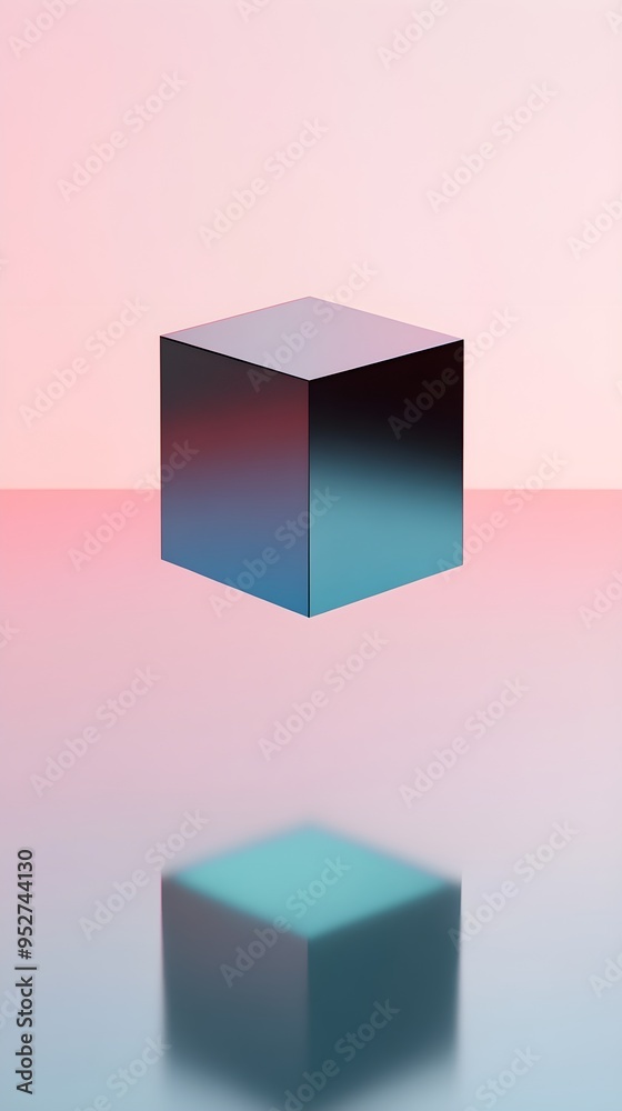 A floating cube with a reflective surface, surrounded by a gradient background that transitions from light to darker shades, creating depth. A floating cube with a reflective surface, surrounded by a gradient background that transitions from light to darker shades, creating depth.