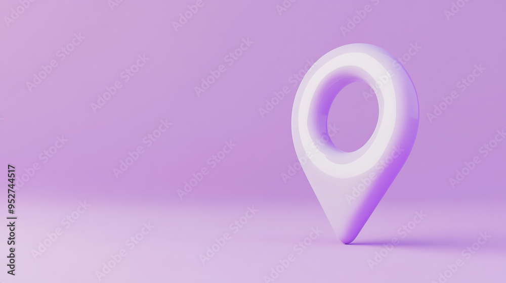 A white 3D location pin icon on a light purple background. A white 3D location pin icon on a light purple background.