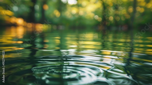 Smooth ripples on the lake water with forest reflections