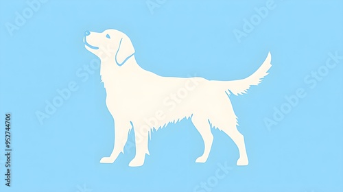 A playful golden retriever silhouette with a wagging tail on a light blue backdrop, perfect for a cheerful theme