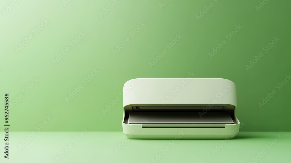 A white scanner sits on a green surface, ready for action. A white scanner sits on a green surface, ready for action.