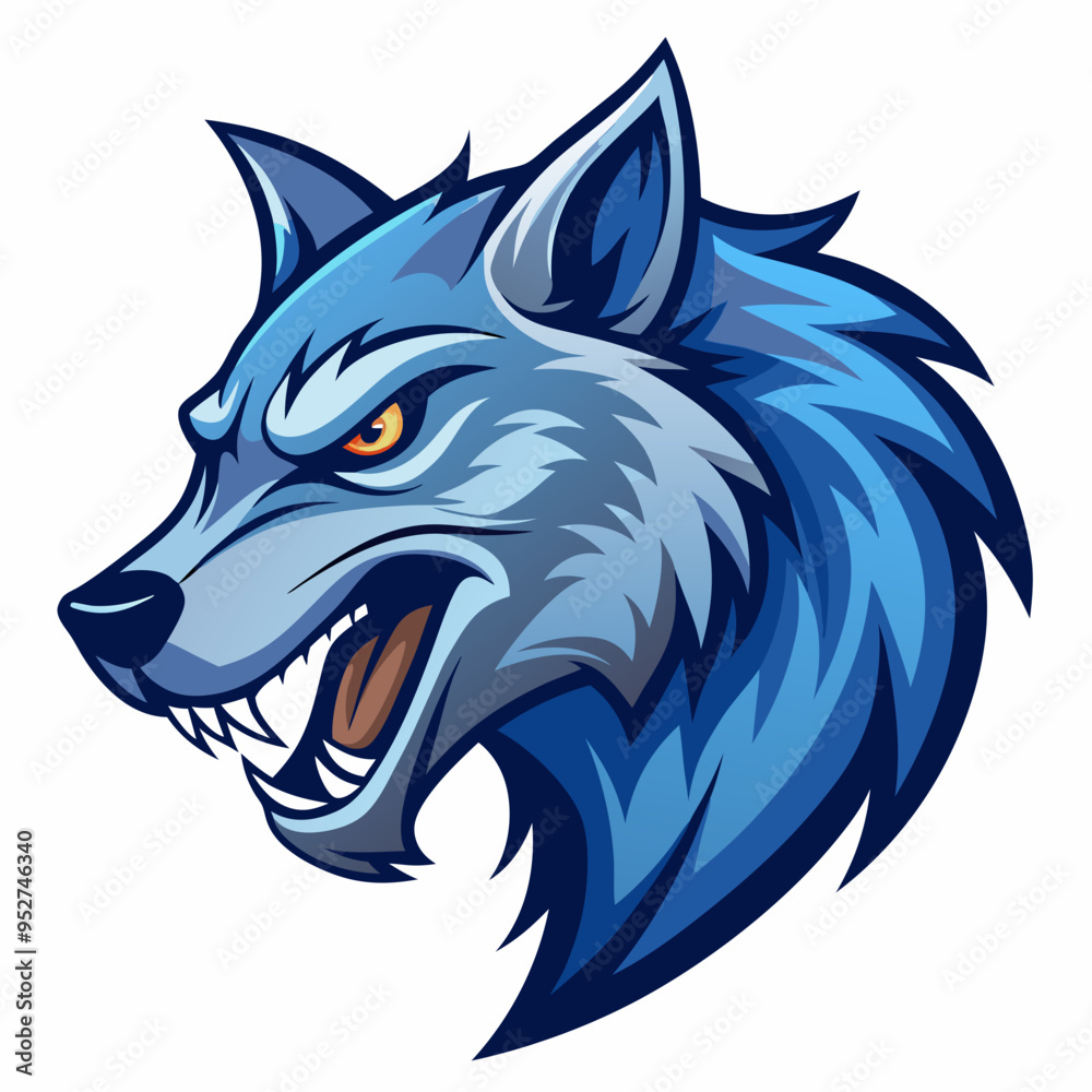 Angry Wolf Head in Manga Style, Blue Shades, Left View Angry Wolf Head in Manga Style, Blue Shades, Left View